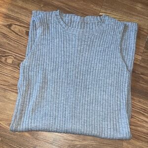 Gray Ribbed Sleeveless Sweater Dress